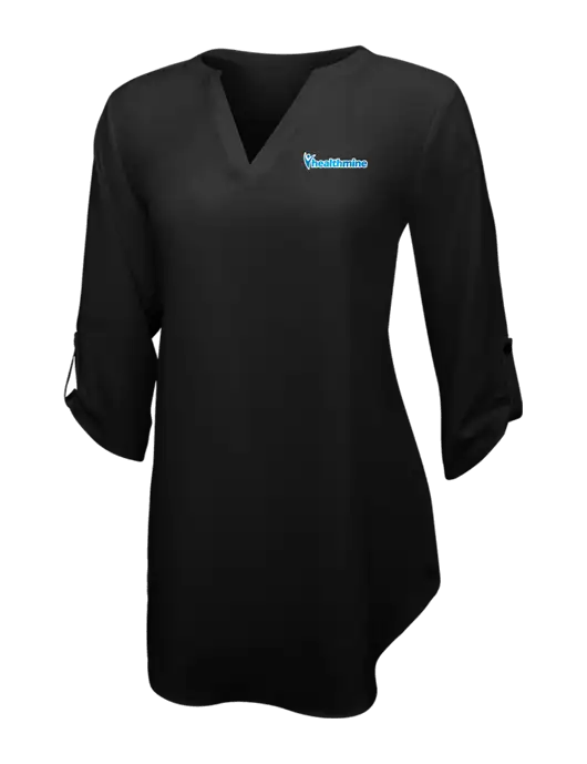 Womens Black 3/4 Sleeve Tunic Blouse w/Healthmine Logo