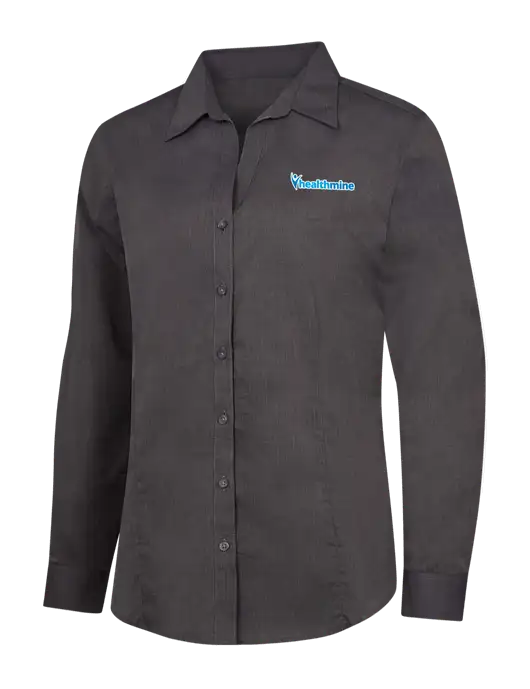 Womens Soft Black Crosshatch Easy Care Shirt w/Healthmine Logo