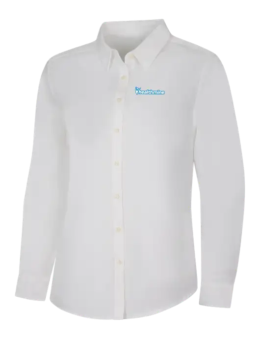 Womens White Long Sleeve Superpro React Twill Shirt w/Healthmine Logo