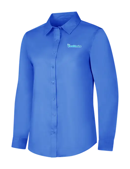 Dark Carolina Blue Womens Long Sleeve Superpro React Twill Shirt w/Healthmine Logo