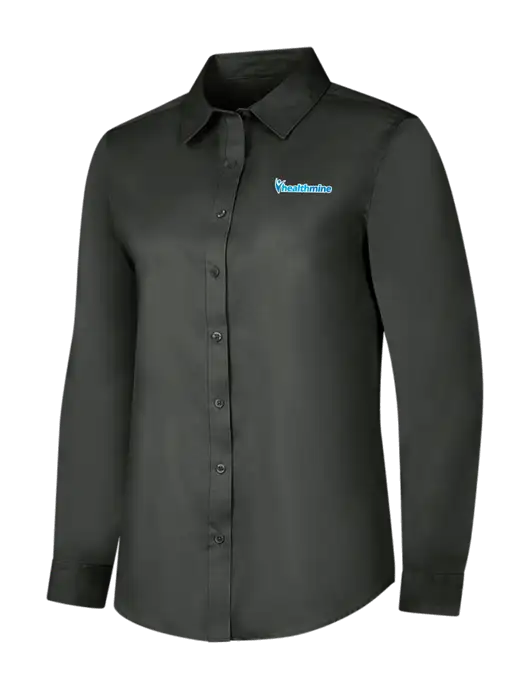 Dark Grey Womens Long Sleeve Superpro React Twill Shirt w/Healthmine Logo
