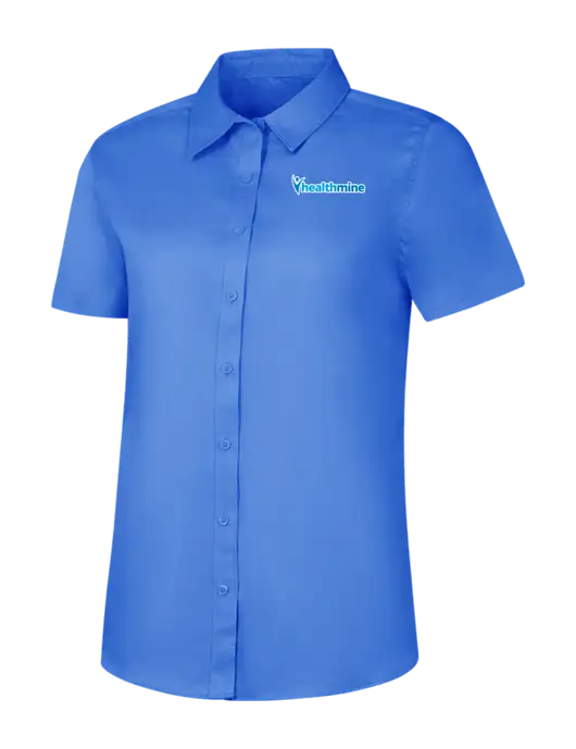 Womens Dark Carolina Blue Short Sleeve Superpro React Twill Shirt w/Healthmine Logo