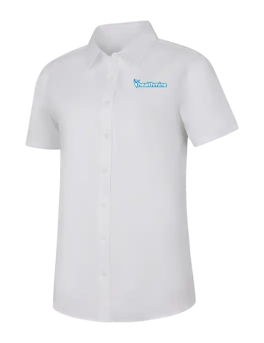 Womens White Short Sleeve Superpro React Twill Shirt w/Healthmine Logo