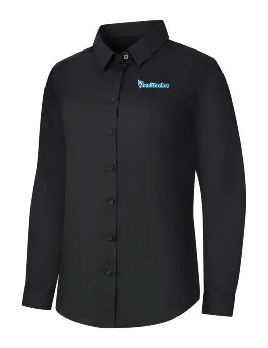 Womens Black Long Sleeve Carefree Poplin Shirt w/Healthmine Logo
