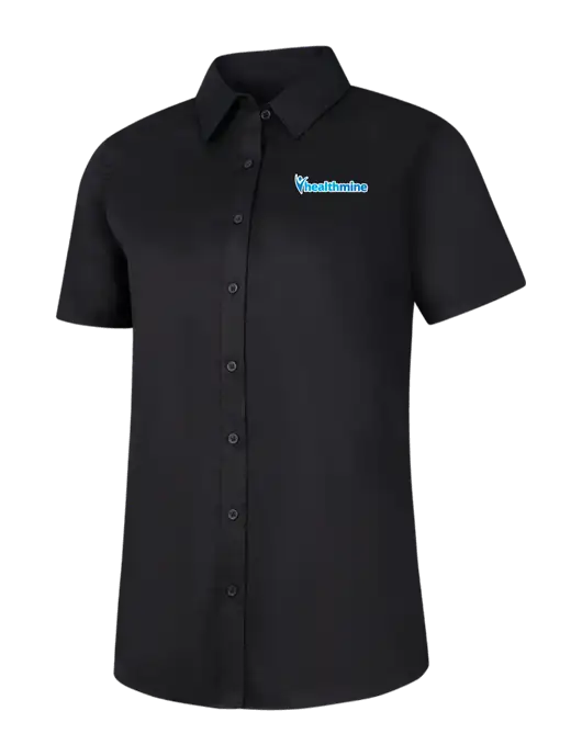 Womens Black Short Sleeve Superpro React Twill Shirt w/Healthmine Logo