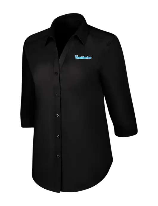 Womens Black 3/4 Sleeve Carefree Poplin Shirt w/Healthmine Logo