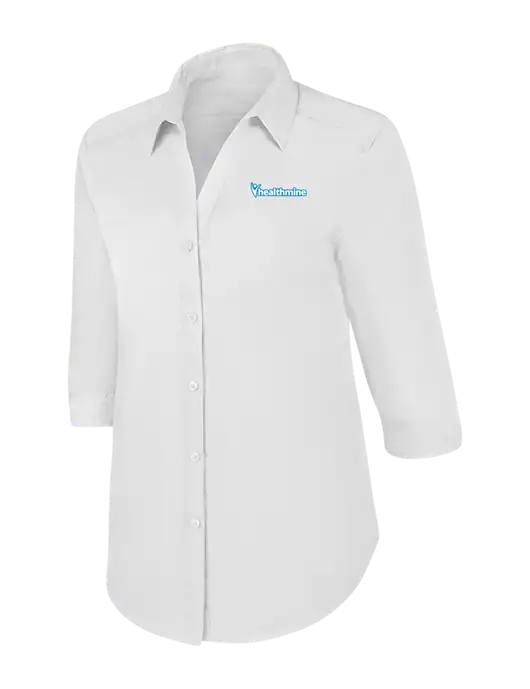 Womens White 3/4 Sleeve Carefree Poplin Shirt w/Healthmine Logo
