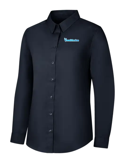 Womens River Blue Navy Long Sleeve Carefree Poplin Shirt w/Healthmine Logo