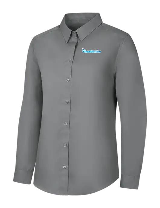 Womens Medium Grey Long Sleeve Carefree Poplin Shirt w/Healthmine Logo