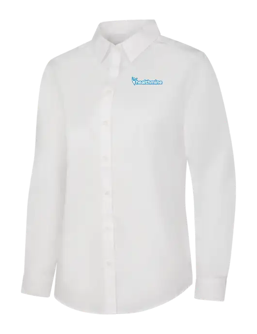 Womens White Long Sleeve Carefree Poplin Shirt w/Healthmine Logo