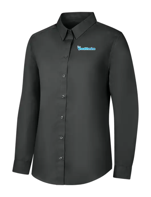 Womens Dark Grey Long Sleeve Carefree Poplin Shirt w/Healthmine Logo