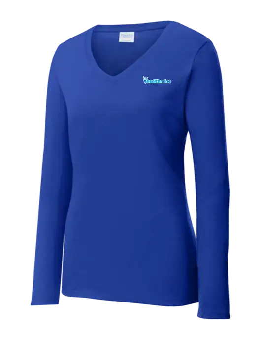 Womens  V-Neck Ring Spun Royal 4.5 oz Long Sleeve T-Shirt w/Healthmine Logo