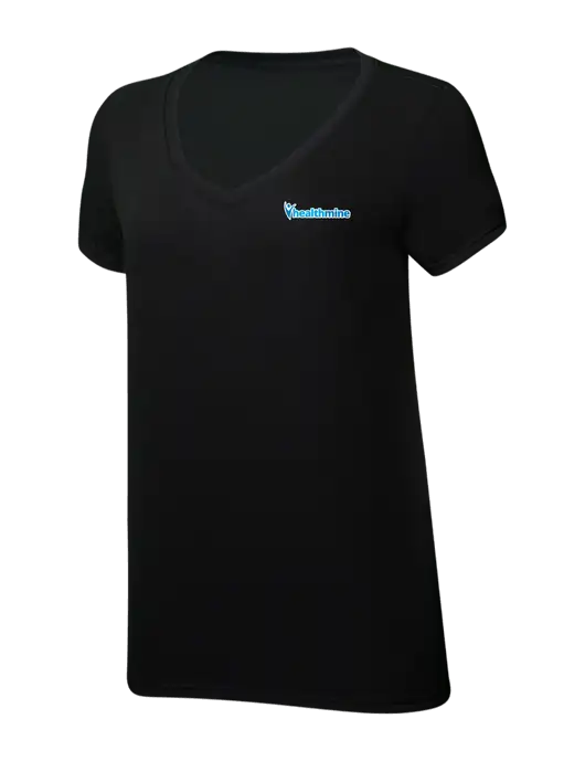 Womens Simply Soft V-Neck Black 4.5oz  Poly/Combed Ring Spun Cotton T-Shirt w/Healthmine Logo