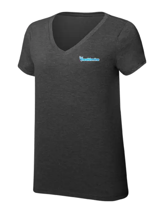 Womens Simply Soft V-Neck Black Frost 4.5oz  Poly/Combed Ring Spun Cotton T-Shirt w/Healthmine Logo