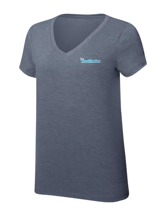Womens Simply Soft V-Neck Navy Frost 4.5oz  Poly/Combed Ring Spun Cotton T-Shirt w/Healthmine Logo