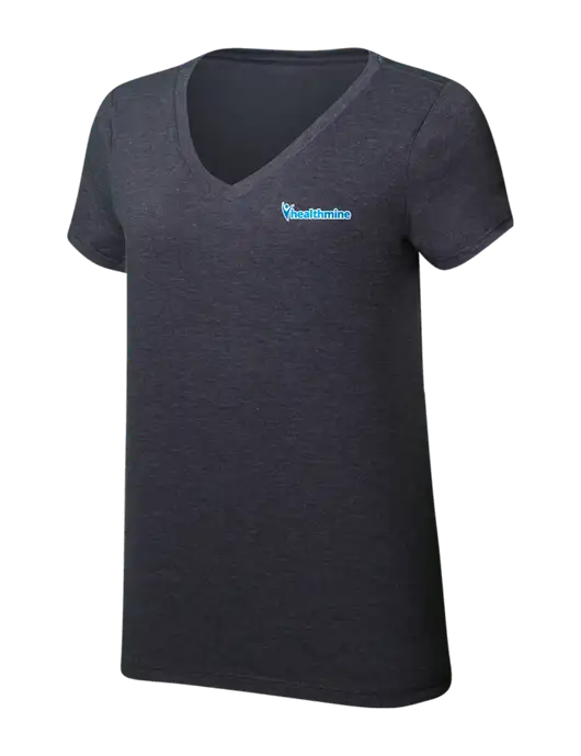 Womens Simply Soft V-Neck Heather Charcoal 4.5oz  Poly/Combed Ring Spun Cotton T-Shirt w/Healthmine Logo