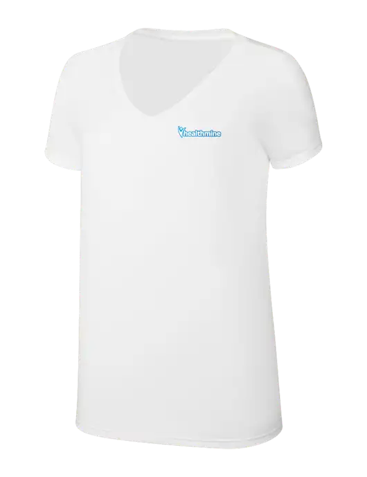 Womens Simply Soft V-Neck White 4.5oz  Poly/Combed Ring Spun Cotton T-Shirt w/Healthmine Logo