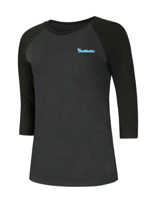 Womens Simply Soft 3/4 Sleeve Black/Black Frost Ring Spun Cotton T-Shirt w/Healthmine Logo