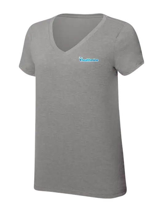 Womens Simply Soft V-Neck Grey Frost 4.5oz  Poly/Combed Ring Spun Cotton T-Shirt w/Healthmine Logo