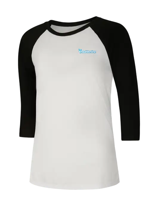 Womens Simply Soft 3/4 Sleeve Black/White Ring Spun Cotton T-Shirt w/Healthmine Logo