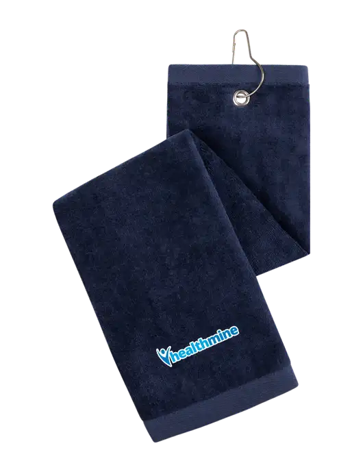 Navy Tri-Fold Golf Towel with Grommet w/Healthmine Logo