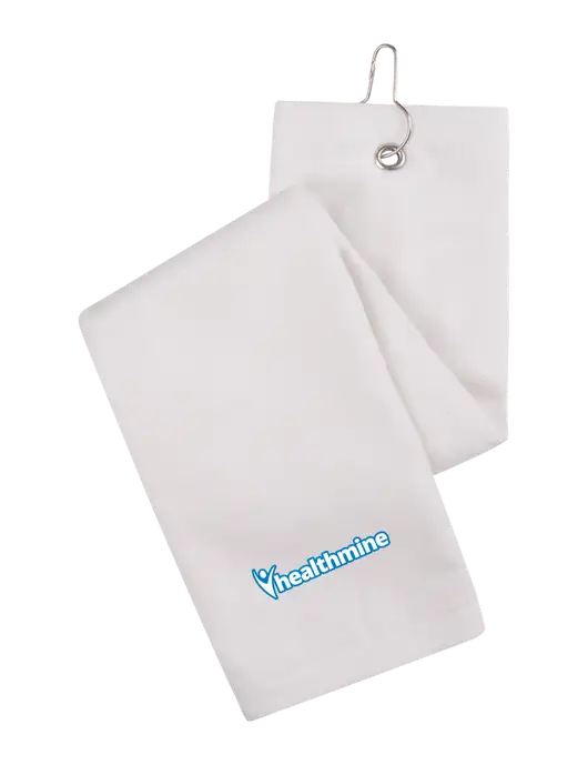 White Tri-Fold Golf Towel with Grommet w/Healthmine Logo