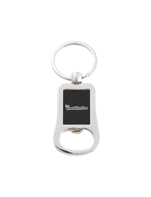 Silver & Black Bottle Opener Keychain w/Healthmine Logo