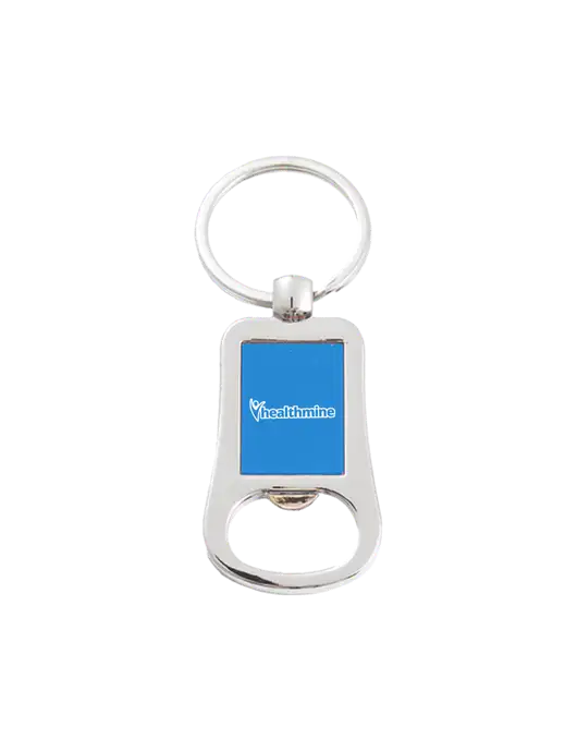 Silver & Blue Bottle Opener Keychain w/Healthmine Logo