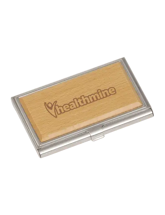 Wood & Silver Business Card Case w/Healthmine Logo