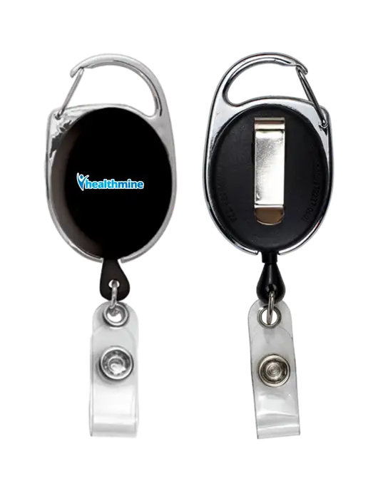 Black Carabiner Style Badge Reel and Badge Holder w/Healthmine Logo