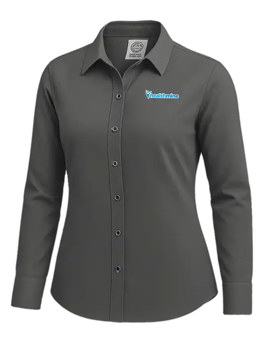 Brooks Brothers Womens Dark Grey Wrinkle-Free Stretch Nailhead Shirt w/Healthmine Logo