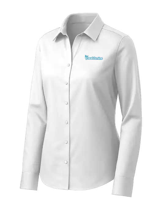 Brooks Brothers Womens White Wrinkle-Free Stretch Pinpoint Shirt w/Healthmine Logo