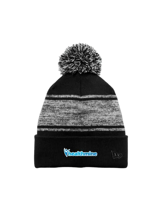 New Era Black/Charcoal Knit Chilled Pom Beanie w/Healthmine Logo