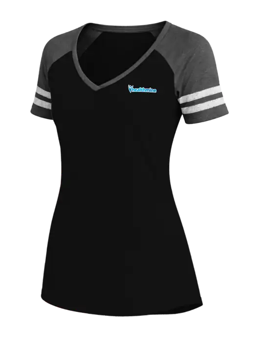 Womens Black/Charcoal Heather V-Neck Game Tee w/Healthmine Logo