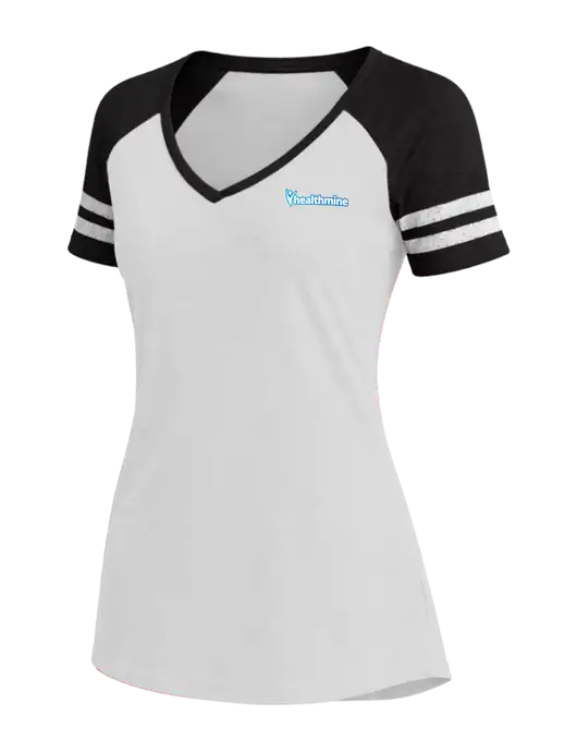 Womens White/Black V-Neck Game Tee w/Healthmine Logo