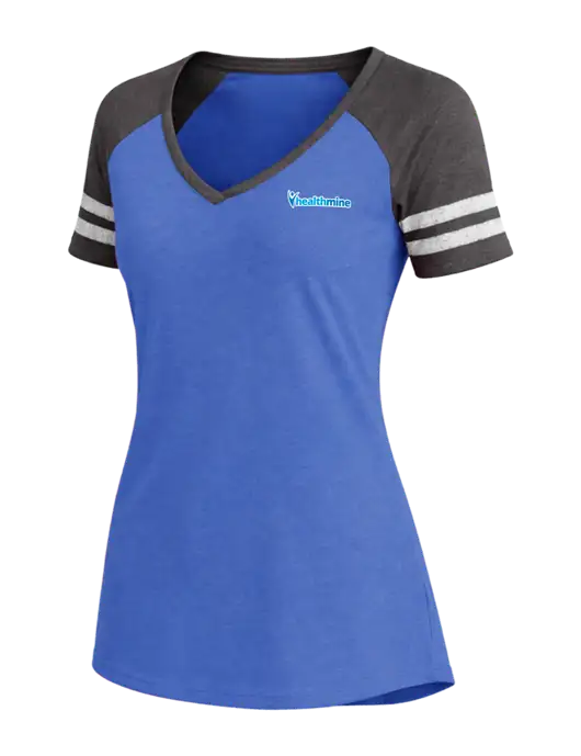 Womens Royal Heather/Charcoal Heather V-Neck Game Tee w/Healthmine Logo
