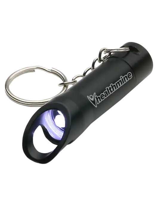 Black Pocket LED Flashlight with Bottle Opener & Keychain w/Healthmine Logo