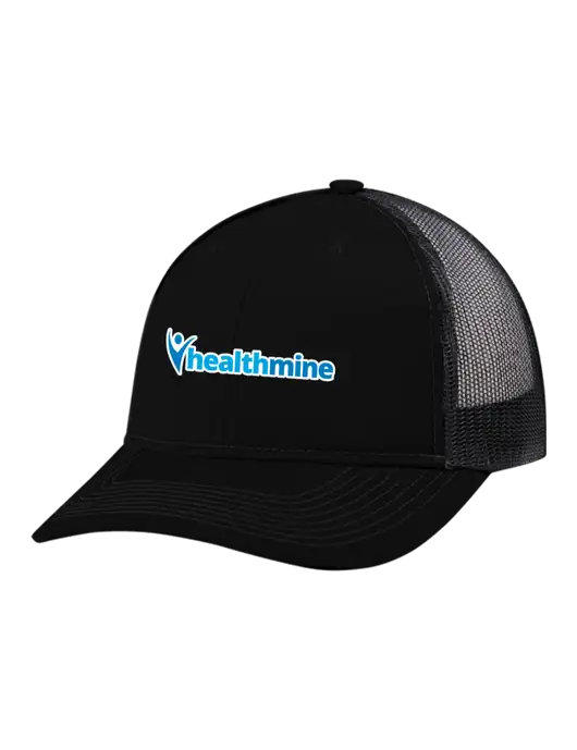 Snapback Ponytail Trucker Cap Black w/Black Mesh w/Healthmine Logo