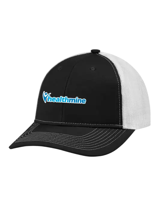 Snapback Ponytail Trucker Cap Black w/White Mesh w/Healthmine Logo