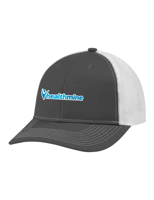 Snapback Ponytail Trucker Cap Dark Grey w/White Mesh w/Healthmine Logo