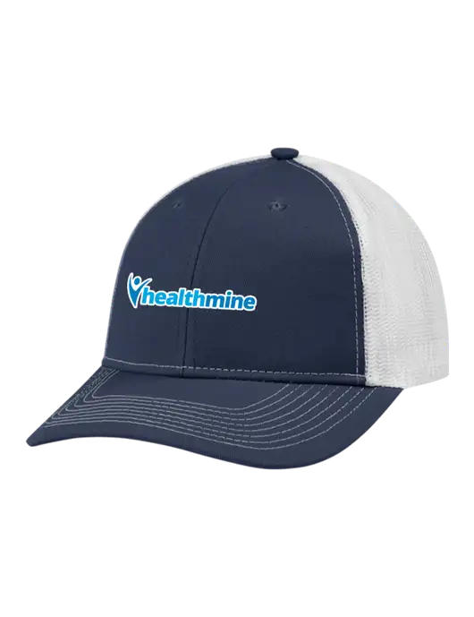 Snapback Ponytail Trucker Cap Navy w/White Mesh w/Healthmine Logo