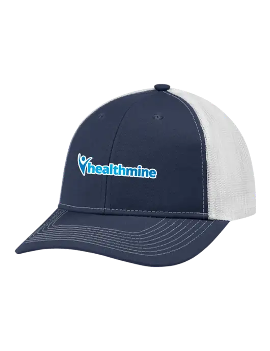 Snapback Ponytail Trucker Cap Navy w/White Mesh w/Healthmine Logo
