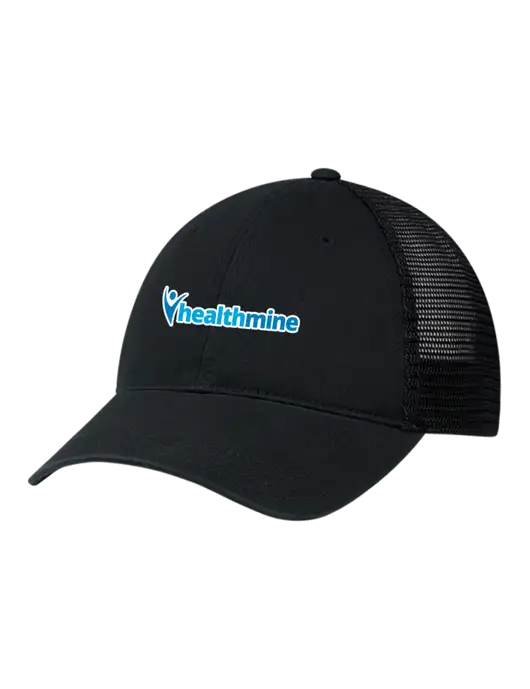 Richardson 111 Garment Washed Trucker Cap Black w/Black Mesh w/Healthmine Logo