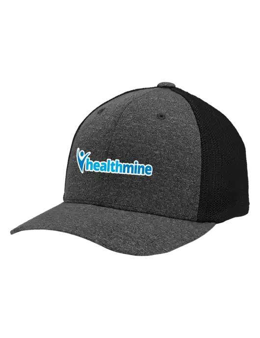 Flexfit Black/Dark Charcoal Heather Melange Mesh Back Trucker Cap w/Healthmine Logo