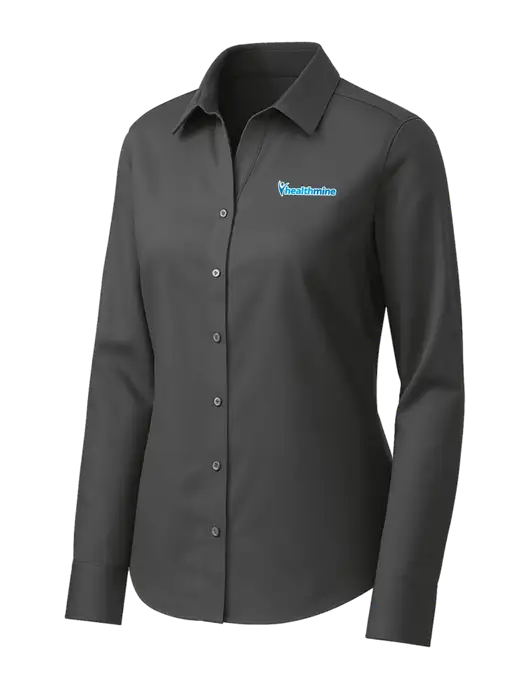 Brooks Brothers Womens Dark Grey Wrinkle-Free Stretch Pinpoint Shirt w/Healthmine Logo