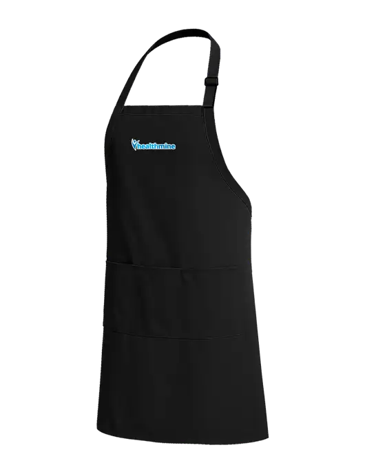Easy Care Extra Long Bib Black Apron with Stain Release w/Healthmine Logo