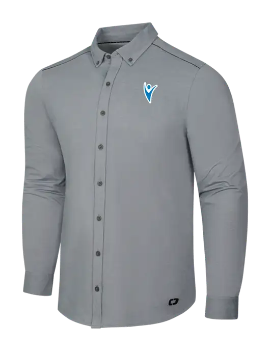 OGIO Medium Grey Heather Modern Code Stretch Button-Up Shirt w/Healthmine Icon Logo