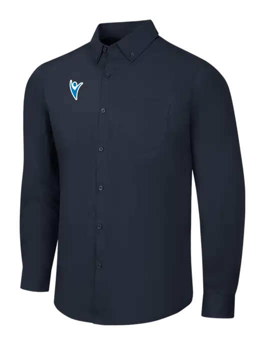 Navy Long Sleeve Carefree Poplin Shirt w/Healthmine Icon Logo