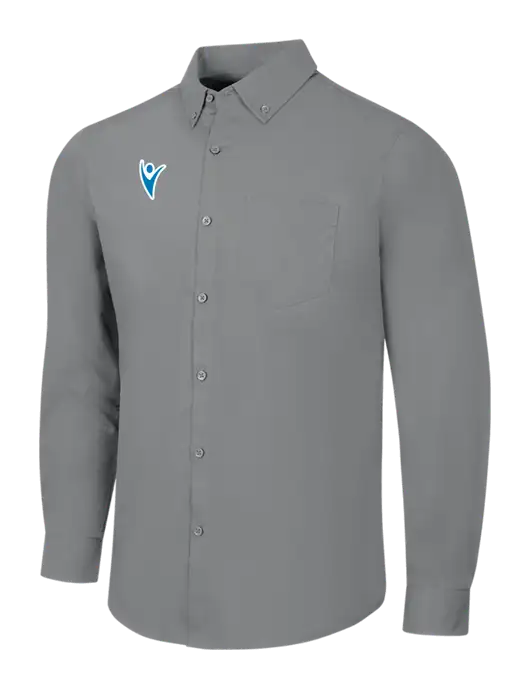 Medium Grey Long Sleeve Carefree Poplin Shirt w/Healthmine Icon Logo