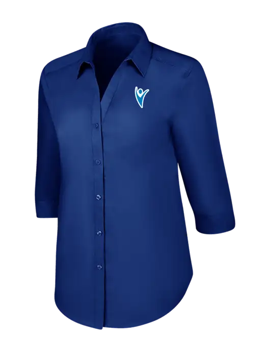Womens Royal 3/4 Sleeve Carefree Poplin Shirt w/Healthmine Icon Logo